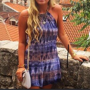 Stylish Blue Tie-Dye Halter Mini Dress